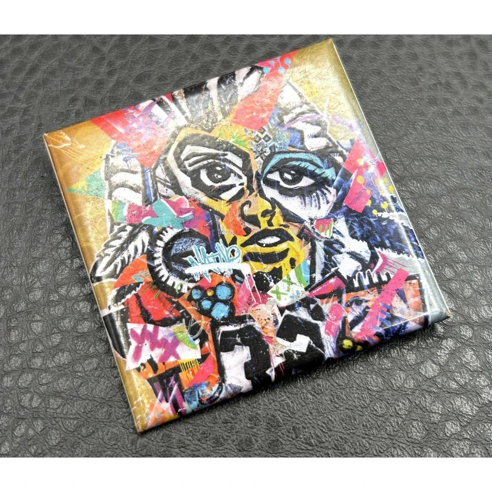 Rare Art of Jahmane Colorful Pop Art Skull Face Brooch Pin Abstract